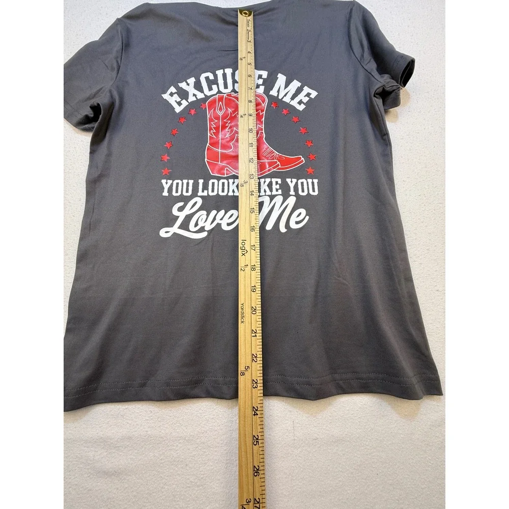 Unbranded T-Shirt Women XS Gray Excuse‎ Me Cowboy Boots Western Graphic Tee